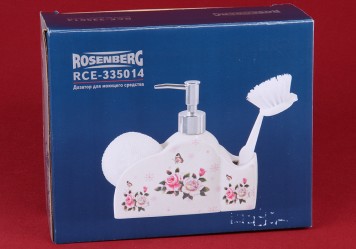 Дозатор для моющего средства ROSENBERG RCE-335014 с щеткой для посуды и губкой 375мл