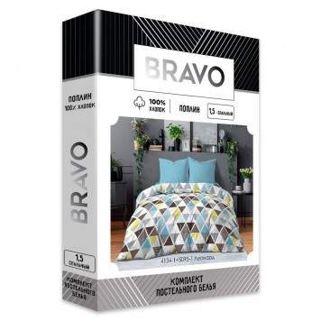Постельное белье 1.5-спальное BRAVO Collection 4134-1+5095-1 Леонард (наволочки 70х70) увеличенная простыня