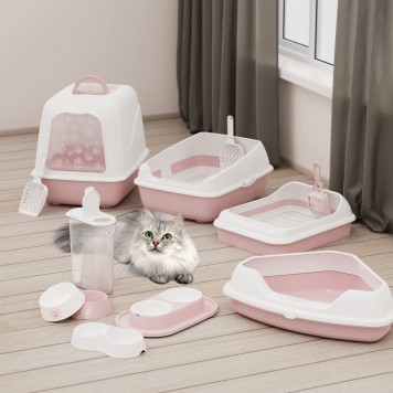 Набор для кошек (лоток с бортом, сеткой и совком) Альтернатива ZOO PLAST Лекси М6975 Розовый